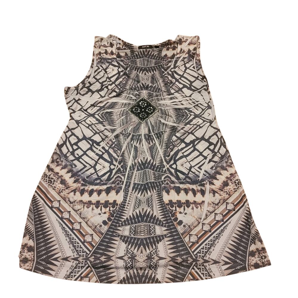 Vtg Y2K Geometric Print Embellished Top Preppy Artistic Feminine Size S